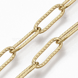 304 Stainless Steel Textured Paperclip Chains, Drawn Elongated Cable Chains, Soldered, Golden, 12x4x1mm, about 39.37 inch(1m)/strand(CHS-S006-JN954-2)