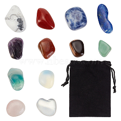 Mixed Tumbled Gemstone Nuggets Gift Bag, May Include Red Agate, Quartz Crystal, Rose Quartz, Opalite, Sodalite, Tiger Eye, Green Aventurine, Howlite, etc, as Picture Shows, 21~36x13~22x5~17mm, 12pcs/bag(AJEW-WH0367-40)