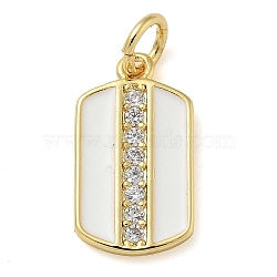 Rack Plating Brass Micro Pave Cubic Zirconia Pendants, with Enamel, Long-Lasting Plated, Lead Free & Cadmium Free, Rectangle Charms, with Jump Ring, White, 15x8.5x1.5mm, Hole: 3mm(KK-K392-03G-04)