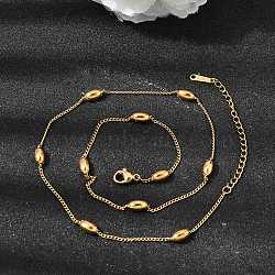 Unisex 304 Stainless Steel Oval Curb Chain Necklaces, Golden, 15.75 inch(40cm)(NJEW-P356-03G)