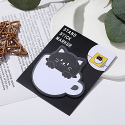 Cartoon Cup with Cat Memo Pad Sticky Notes, Sticker Tabs, for Office School Reading, Black, 70x68mm, 30 sheets/book(PW-WG92387-06)