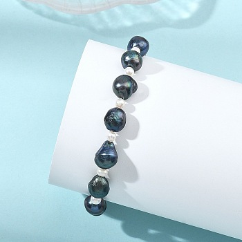 Potato Natural Cultured Freshwater Pearl Beads Stretch Bracelets for Women, Midnight Blue, Inner Diameter: 1.97 inch(5cm)