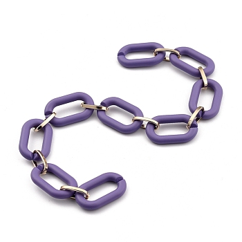 Handmade Acrylic Cable Chains, with Aluminum Links, for Jewelry Making, Oval, Light Gold, Purple, Links: 27x16.5x4mm and 15x7.5x2mm, 39.37 inch(1m)strand 