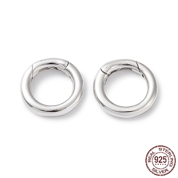 Rhodium Plated 925 Sterling Steel Spring Gate Rings, Round Ring with 925 Stamp, Real Platinum Plated, 12x2mm, Hole: 7.5mm