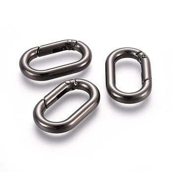 Zinc Alloy Key Clasps, Spring Gate Rings, Oval Rings, Gunmetal, 34.5x21x5mm, Inner Diameter: 25x11.5mm