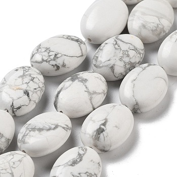 Natural Howlite Beads Strands, Flat Oval, 18~18.5x13~13.5x6~6.5mm, Hole: 1.2mm, about 11pcs/strand, 7.76 inch(19.7cm)