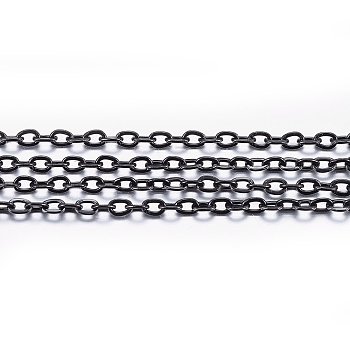 3.28 Feet Handmade 304 Stainless Steel Cable Chains, Soldered, Flat Oval, Electrophoresis Black, 2x1.5x0.4mm
