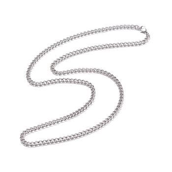 304 Stainless Steel Curb Chains Necklace for Men Women, Stainless Steel Color, 24.02 inch(61cm)