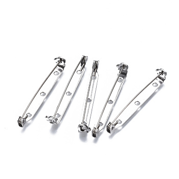 201 Stainless Steel Brooch Pin Back Safety Catch Bar Pins, with 2 Holes, Stainless Steel Color, 46x4.5x6mm, Hole: 2mm, Pin: 0.5mm