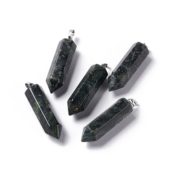 Natural Kambaba Jasper Double Terminated Pointed Pendants, with Platinum Tone Brass Findings, Bullet, 39x10x10mm, Hole: 3x6mm