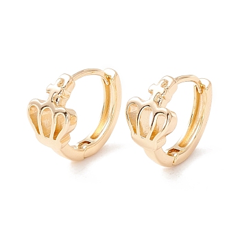 Brass Crown Hoop Earrings for Women, Cadmium Free & Lead Free, Real 14K Gold Plated, 12.5x14.5x2.5mm, Pin: 0.7mm