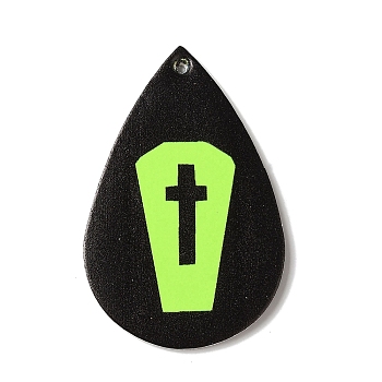 Halloween Imitation Leather Pendants, Black & Green Yellow, Cross, 55.5x37x2mm, Hole: 1.6mm