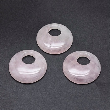 Natural Rose Quartz Pendants, Flat Round, 39.5~40x7~7.5mm, Hole: 14mm