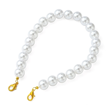 ABS Plastic Imitation Pearl Round Beaded Purse Straps, with Alloy Lobster Claw Clasps, Seashell Color, 12-3/8x1/2 inch(31.5x1.4cm)