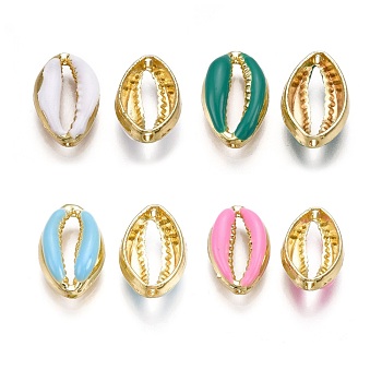 Alloy Enamel Beads, Cowrie Shell Shape, Light Gold, Mixed Color, 16.5x10x4.5mm, Hole: 1.2mm