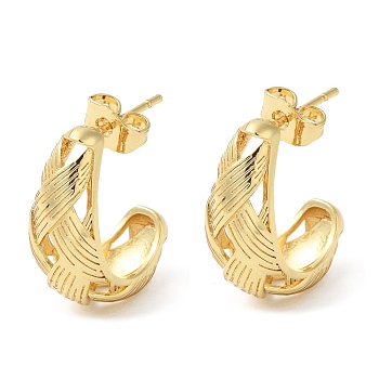 Hollow Crescent Moon Rack Plating Brass Stud Earrings, Lead Free & Cadmium Free, Real 18K Gold Plated, 22.5x10mm