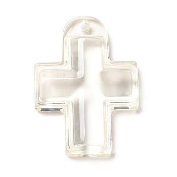 Translucent Resin Pendants, Religion Cross Charms, Clear, 36.5x26x7mm, Hole: 1.8mm