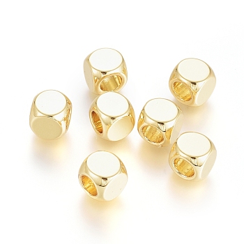 Brass Beads, Long-Lasting Plated, Cube, Real 18K Gold Plated, 6x6x6mm, Hole: 3.5mm