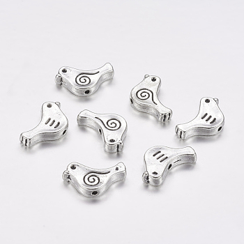 Tibetan Style Alloy Beads, Lead Free & Cadmium Free, Bird, Antique Silver, 9mm long, 15mm wide, 2.5mm thick, Hole: 1.5mm