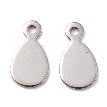 201 Stainless Steel Charms, Teardrop, Stainless Steel Color, 13x7x0.8mm, Hole: 1.4mm