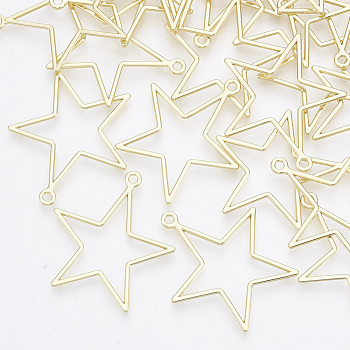 Alloy Pendants, Star, Light Gold, 33x30x1.5mm, Hole: 1.8mm