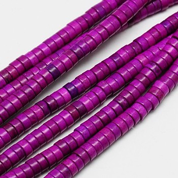 Synthetic Turquoise Beads Strands, Heishi Beads, Dyed, Flat Round/Disc, Purple, 5x3mm, Hole: 1mm, about 145pcs/strand, 15.75 inch
