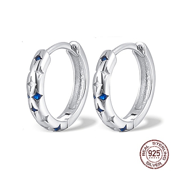 925 Sterling Silver Hoop Earrings, Cubic Zirconia Earring for Women, Silver, 11x11x2mm