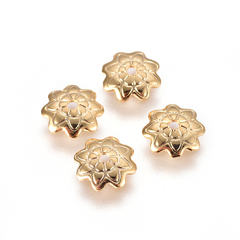 304 Stainless Steel Bead Caps, Multi-Petal, Flower, Golden, 7.5x1.5mm, Hole: 1mm