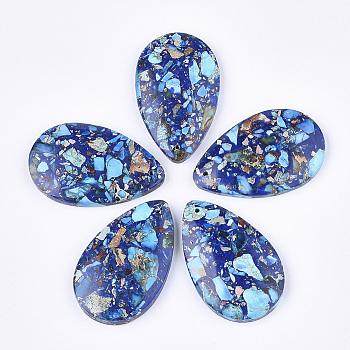 Assembled Synthetic Imperial Jasper and Natural Lapis Lazuli Pendants, Dyed, teardrop, Blue, 48x30~30.5x7mm, Hole: 1.4mm