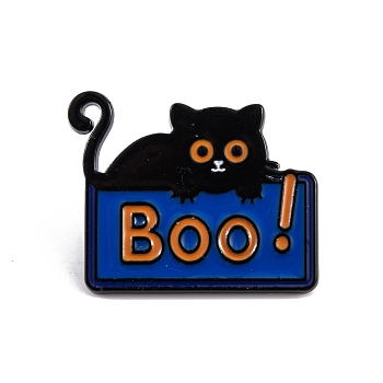 Cat Shape Enamel Pins, Black Alloy Brooches for Backpack Clothes, Medium Blue, 24x30x1.5mm