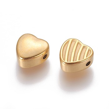 304 Stainless Steel Beads, Heart, Golden, 10.5x10.5x5.3~5.5mm, Hole: 1.6mm