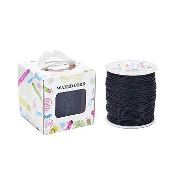 Waxed Cotton Cords, Black, 1mm, about 100yards/roll(91.44m/roll), 300 feet/roll