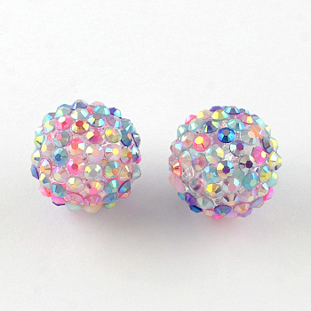 AB-Color Resin Rhinestone Beads, with Acrylic Round Beads Inside, for Bubblegum Jewelry, Colorful, 16x14mm, Hole: 2~2.5mm