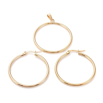 304 Stainless Steel Jewelry Sets, Hoop Earrings and Pendants, Ring, Golden, Hoop Earrings: 36x34x2mm, Pin: 0.6x1mm, Pendant: 38x34x2mm, Hole: 6x3mm