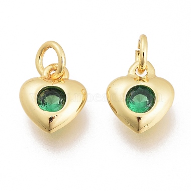 Golden Green Heart Brass+Cubic Zirconia Charms