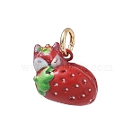 Spray Painted Brass Charms, Fox with Strawberry Charms, Golden, Red, 11.5x10x16mm, Hole: 3.8mm(KK-CBAEB58-17)