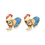 Printed Alloy Pendants, Cock Charms, Light Sky Blue, 22x20.5x1.5~2mm, Hole: 0.9~1mm(ENAM-CJC0020-47C)