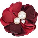 Cloth 3D Flower Brooch Pin, Cubic Zirconia & Plastic Imitation Pearl Badge for Women, Dark Red, 85~90mm(JEWB-WH0022-92A)