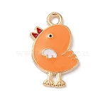Alloy Enamel Pendants, Light Gold, Chicken Charm, Orange, 21x14x2mm, Hole: 1.8mm(FIND-WH0152-089KCG-04)