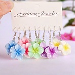 5 Pairs Flower Resin Dangle Earrings, with Steel Pins, Platinum, Mixed Color, 50x24mm(FS-WG2DDFE-01)