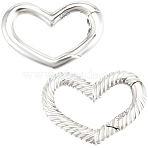 2Pc 925 Sterling Silver Spring Gate Rings, with 1Pc Double Sided Suede Fabric Silver Polishing Cloth, Heart, Silver, 12x16x2mm(STER-BBC0008-97)