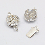Brass Box Clasps, Rose Flower, Nickel Free, 14x9x5mm, Hole: 2mm, Platinum, 14x9x5mm, Hole: 2mm(KK-F0177-P-NF)