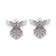 Alloy Pendants, Cadmium Free and Lead Free, Angel, Antique Silver, 43x37x4mm, Hole: 5mm(PALLOY-21127-AS-RS)