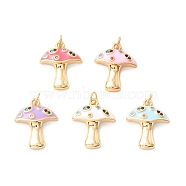 Autumn Theme Rack Plating Brass Micro Pave Colorful Cubic Zirconia Pendants, with Enamel, Cadmium Free & Nickel Free & Lead Free, Real 18K Gold Plated, Mushroom, Mixed Color, 16.5x14x3.5mm, Hole: 2.8mm(KK-D073-06G)