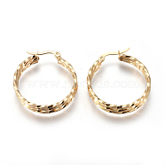 201 Stainless Steel Triple Hoop Earrings, with 304 Stainless Steel Pin, Hypoallergenic Earrings, Twisted Ring Shape, Golden, 32.5x30x6.5mm, Pin: 0.6mm(X-EJEW-A054-46G)