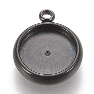 304 Stainless Steel Pendant Cabochon Settings, Lace Edge Bezel Cups, Flat Round, Electrophoresis Black, Tray: 10mm, 15x12.5x3mm, Hole: 1.8mm(STAS-K202-03D-B)