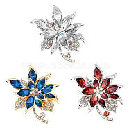 2pcs 2 colors Rhinestone Flower Brooch Pin, Zinc Alloy Badge for Backpack Clothes, Mixed Color, 47.5x57.5x11.5mm, 1Pc/color(JEWB-DC0001-06)