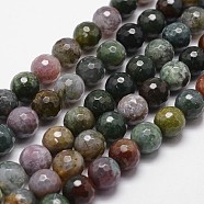 Natural Indian Agate Beads Strands, Faceted, Round, 8mm, Hole: 1mm, about 44pcs/strand, 14.9 inch~15.1 inch(G-D840-51-8mm)