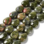 Natural Unakite Beads Strands, Flat Teardrop, 17.5~18x13x6mm, Hole: 1.2mm, about 22pcs/strand, 15.24 inch(38.7cm)(G-L242-36)