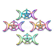 201 Stainless Steel Pendants, Star & Moon, Rainbow Color, 19x35x1mm, Hole: 1.2mm(STAS-N098-042M)